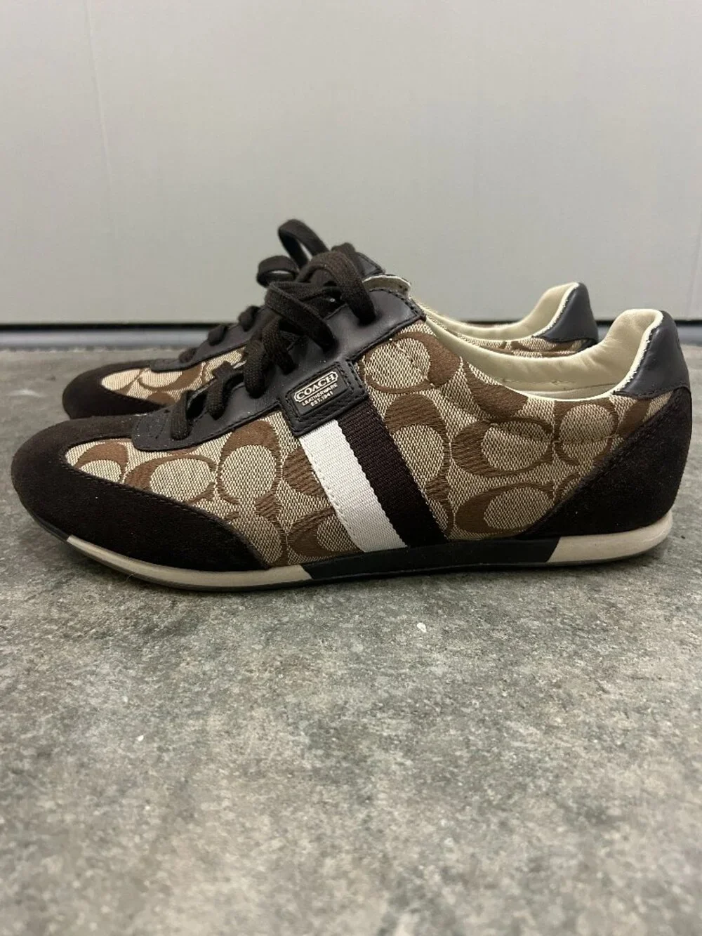 Vintage COACH Joss Signature C Jacquard Suede Sneakers Brown Q293 Women’s 9M